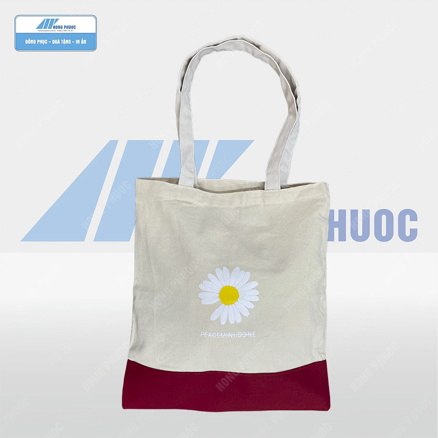 Túi vải Canvas hoa cúc phối màu trắng đỏ