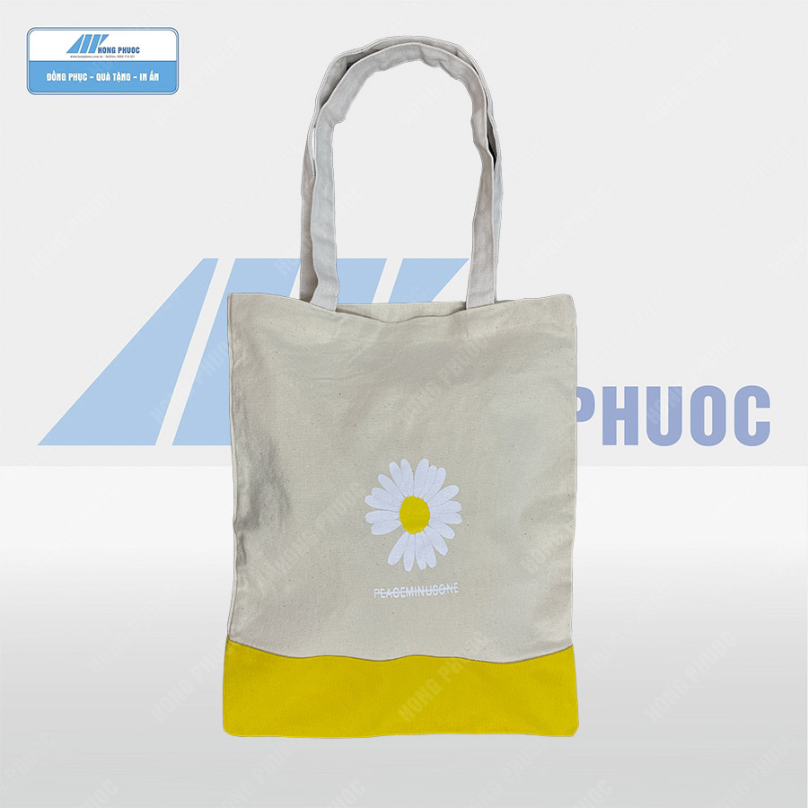 Túi vải canvas hoa cúc phối màu trắng vàng
