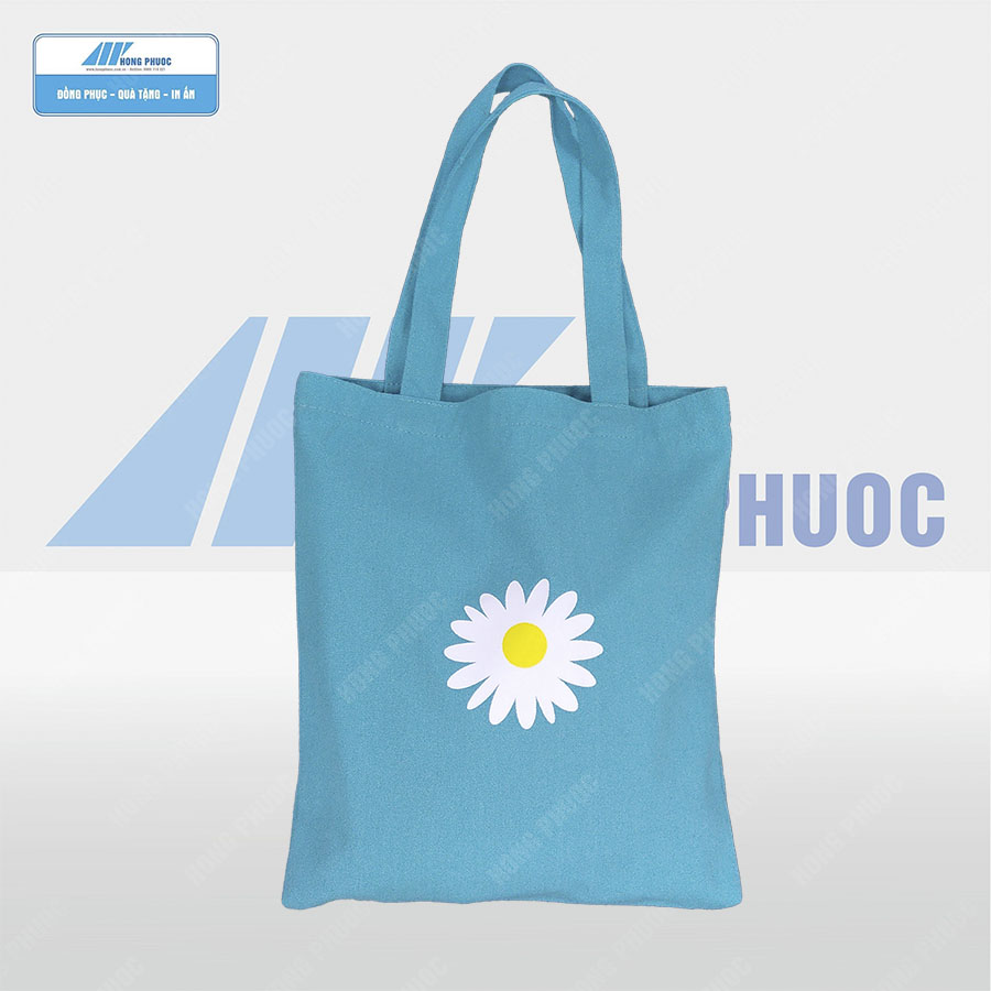 Túi vải canvas hoa cúc xanh ngọc